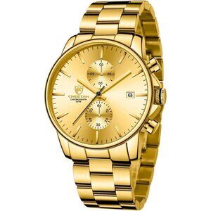 GOLDEN HOUR Men's Watches with Gold Stainless Steel and Metal Casual Waterproof